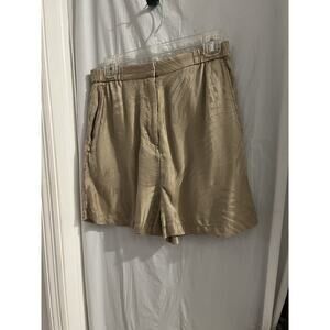 COS tan Silk Blend Tropical Leaf Print High Waist Shorts Sz S